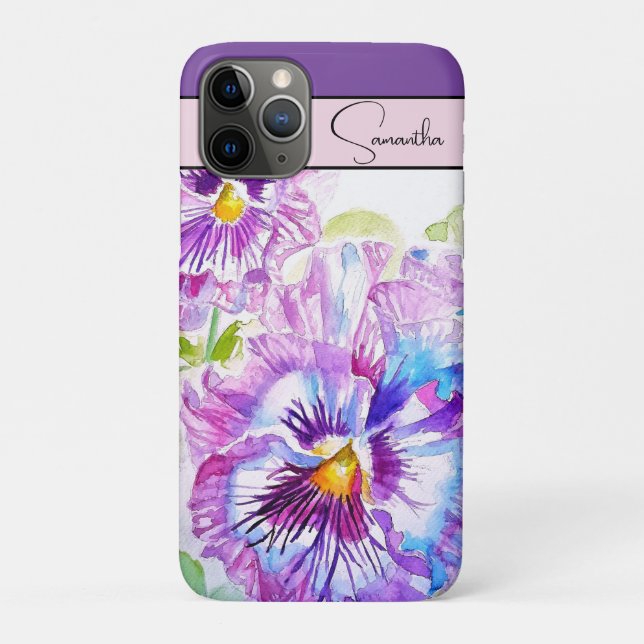 Pansy Stiefmütterchen Blume Wasserfarben Lila Kuns Case-Mate iPhone Hülle (Rückseite)