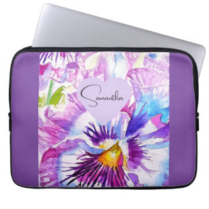 Pansy Stiefmütterchen Blume Wasserfarben Lila Kuns Laptopschutzhülle