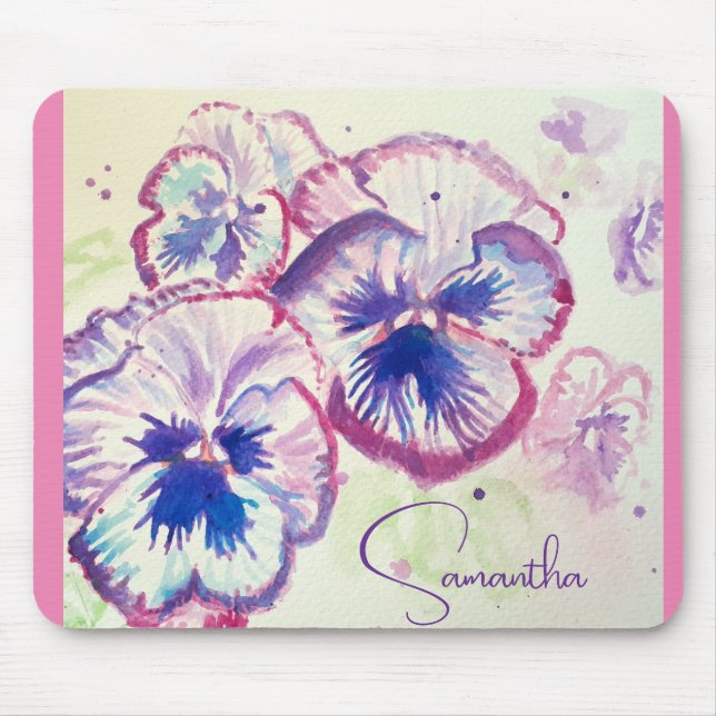 Pansy Stiefmütterchen Lila Aquarell Blume Blumenro Mousepad (Vorne)