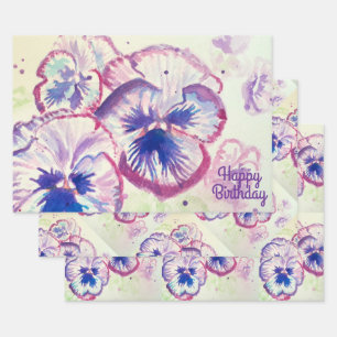 Pansy Stiefmütterchen Lila Blume Blumenrosa Geschenkpapier Set
