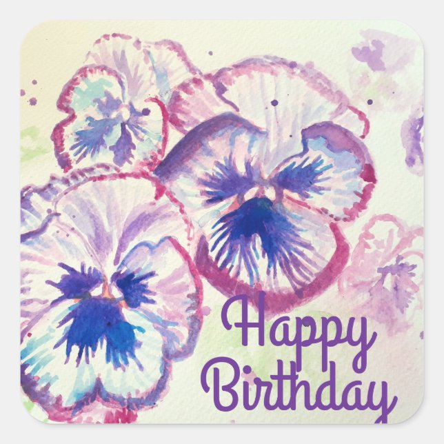Pansy Stiefmütterchen Lila Blume Blumenrosa Quadratischer Aufkleber (Vorderseite)