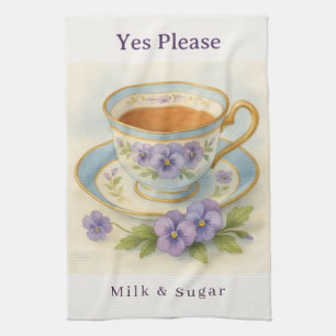 Pansy Teacup Tea Towel Ja bitte Milch & Zucker Geschirrtuch
