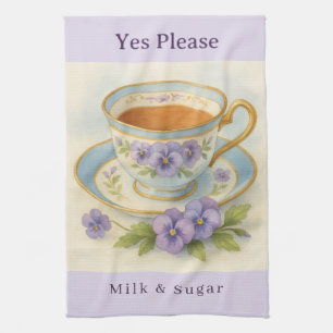 Pansy Teacup Tea Towel   Ja bitte Milch & Zucker Geschirrtuch