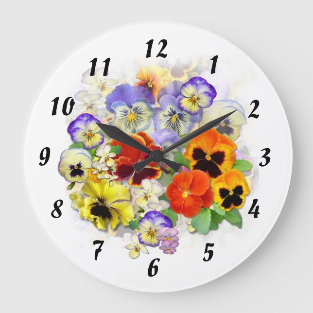 Pansy Time Große Wanduhr (Vorderseite)