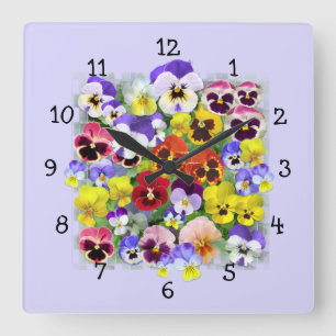 Pansy Time Quadratische Wanduhr