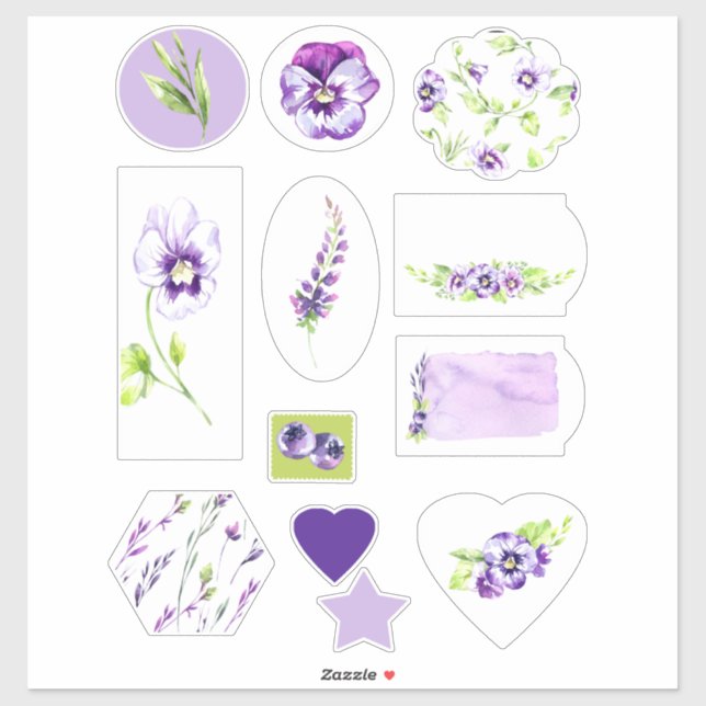 Pansy und Blueberry Scrapbook Wasserfarbe Aufkleber (Blatt)