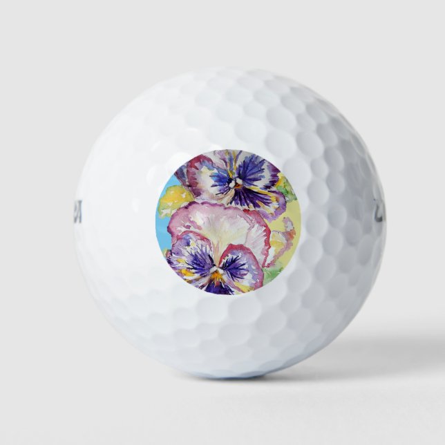 Pansy Wasserfarbmuster auf rosa und blassgelb Golfball (Vorderseite)