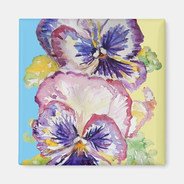 Pansy Wasserfarbmuster auf rosa und blassgelb Magnet (Vorne)
