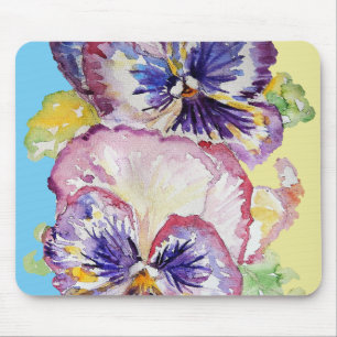 Pansy Wasserfarbmuster auf rosa und blassgelb Mousepad