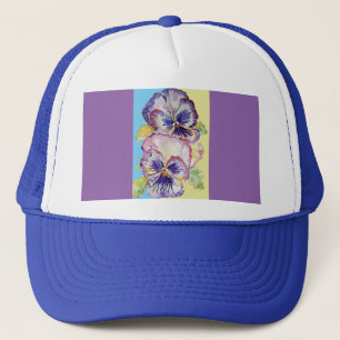 Pansy Wasserfarbmuster auf rosa und blassgelb Truckerkappe