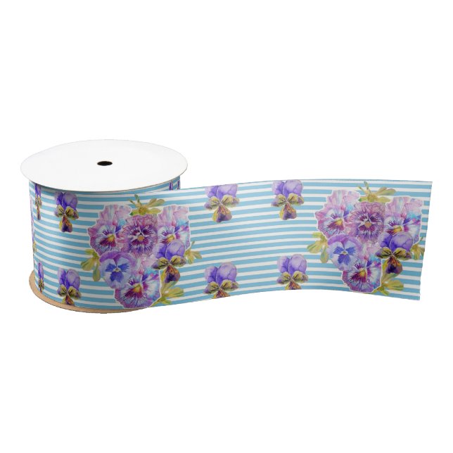 Pansy Watercolor Baby Blue Shabby Hübsch Satinband (Spule)