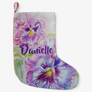 Pansy Watercolor Blume Blumenname Strumpf Kleiner Weihnachtsstrumpf