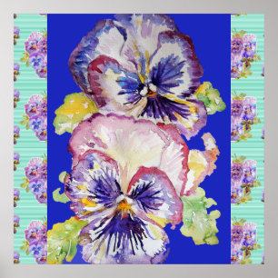 Pansy Watercolor Blume Malen Navy Blue Poster