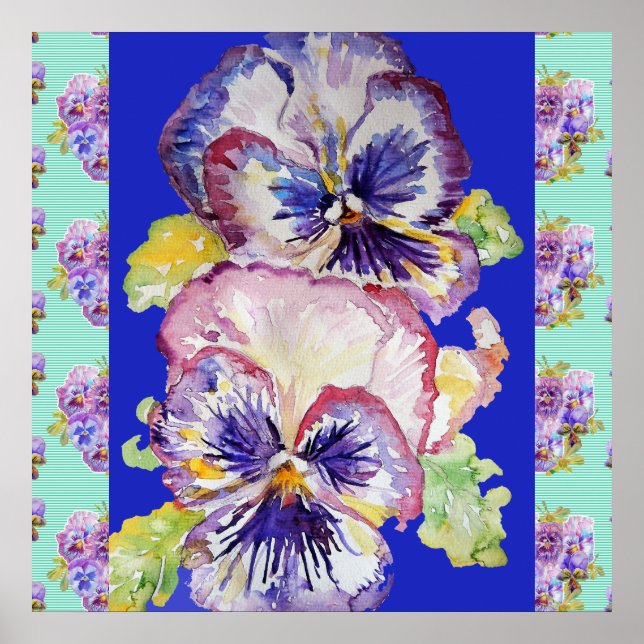 Pansy Watercolor Blume Malen Navy Blue Poster (Vorne)