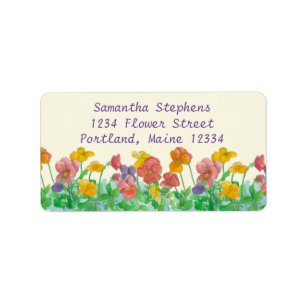 Pansy Watercolor Blume Rainbow Colors Adressaufkleber