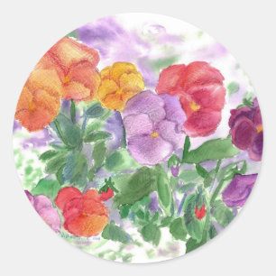 Pansy Watercolor Blume Rainbow Colors Runder Aufkleber