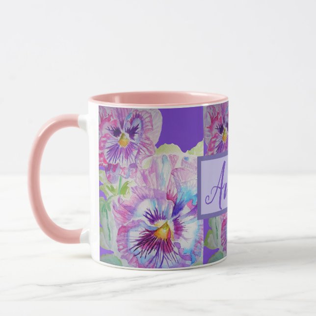 Pansy Watercolor Floral Hübsche Lila Blume Tasse (Links)