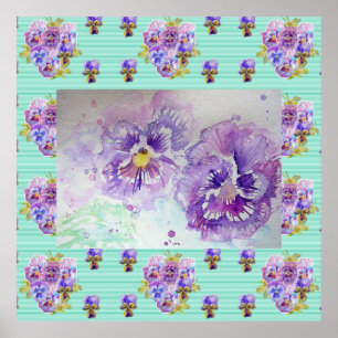Pansy Watercolor Malerei Kunst Lila Blume Poster