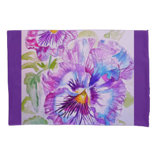 Pansy Watercolor-Muster auf Lila blauen Stiefmütte Kissenbezug