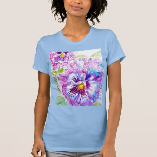 Pansy Watercolor-Muster auf Lila blauen Stiefmütte T-Shirt