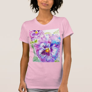 Pansy Watercolor-Muster auf Lila blauen Stiefmütte T-Shirt