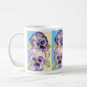 Pansy Watercolor-Muster auf rosa und blassgelb Kaffeetasse