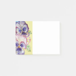 Pansy Watercolor-Muster auf rosa und blassgelb Post-it Klebezettel