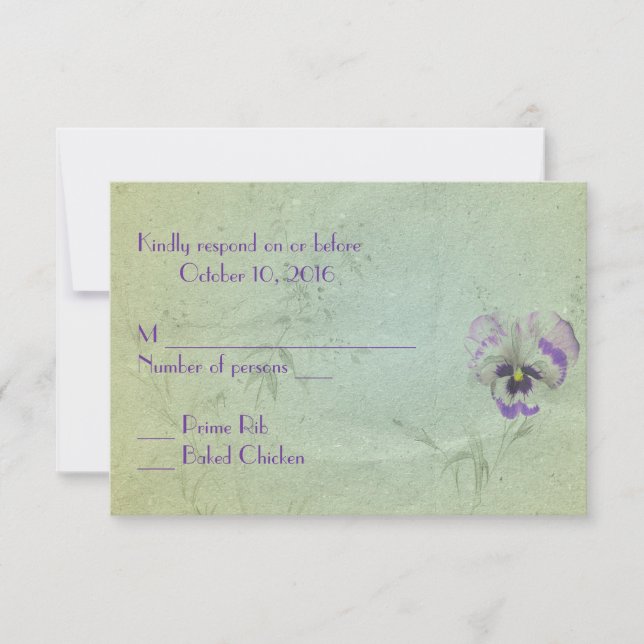 Pansy Wedding RSVP Karte (Vorderseite)