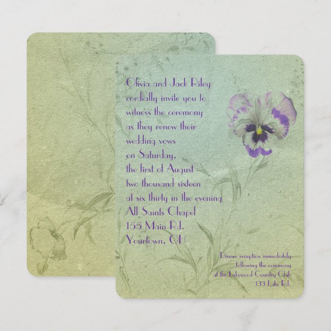 Pansy Wedding Vow Renewal Einladung (Vorne/Hinten)