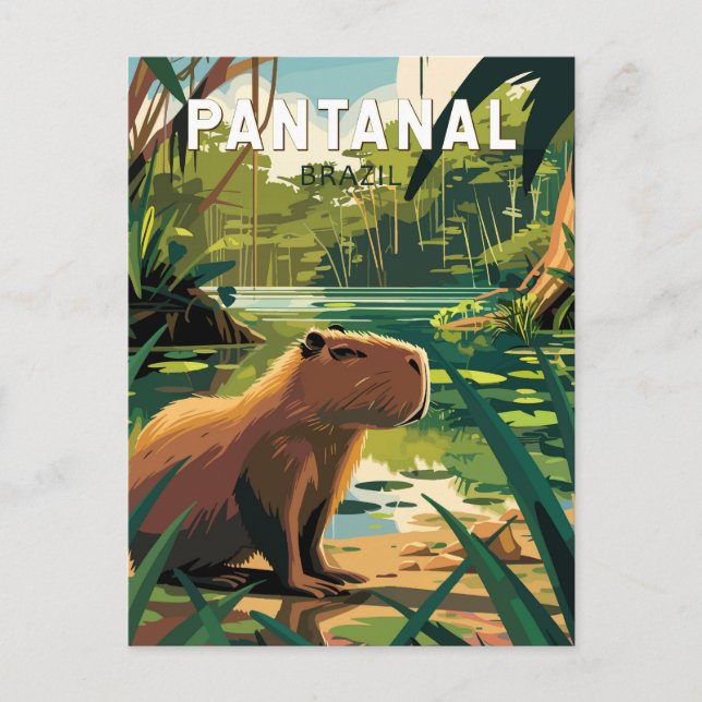 Pantanal Brazil Capybara Art Vintag Postkarte (Vorderseite)