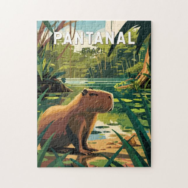 Pantanal Brazil Capybara Art Vintag Puzzle (Vertikal)