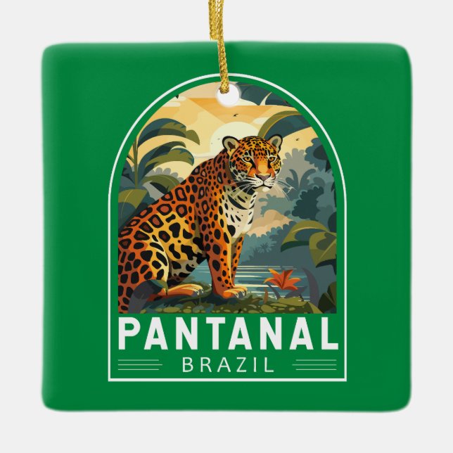 Pantanal Brazil Jaguar Travel Art Vintag Keramikornament (Vorderseite)