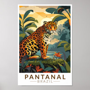 Pantanal Brazil Jaguar Travel Art Vintag Poster