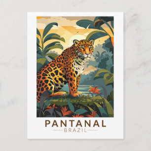 Pantanal Brazil Jaguar Travel Art Vintag Postkarte