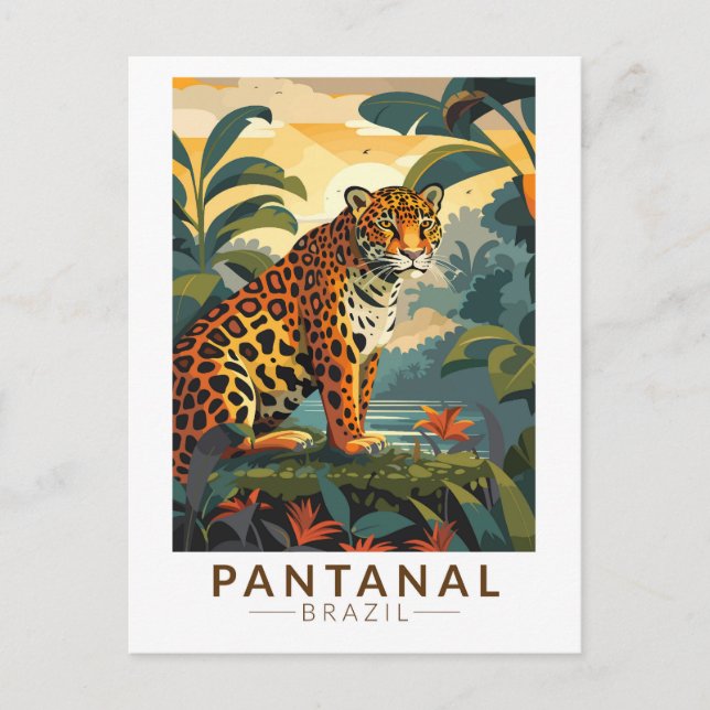Pantanal Brazil Jaguar Travel Art Vintag Postkarte (Vorderseite)