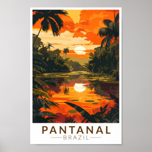 Pantanal Brazil Sunset Travel Art Vintag Poster