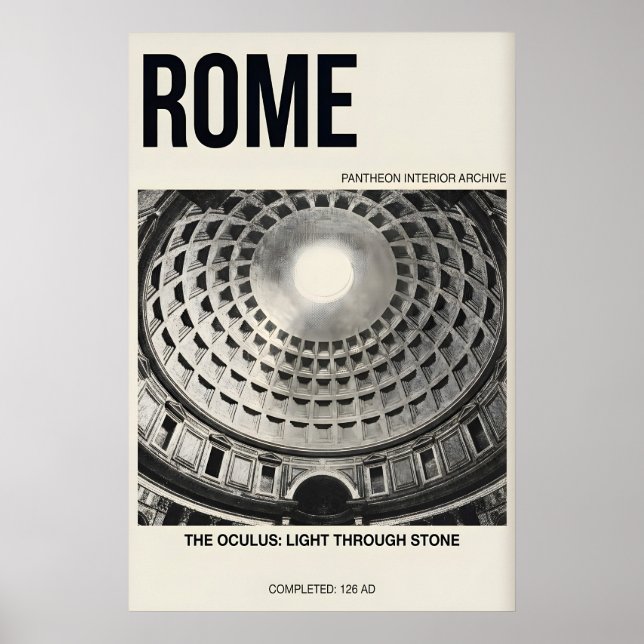 Pantheon Interior Poster, Rome Dome, Black & White Poster (Vorne)