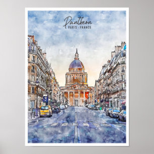 Pantheon Paris Frankreich Vintage-Reise Aquarell Poster