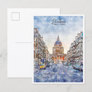 Pantheon Paris Frankreich vintage Reise Wasserfarb Postkarte