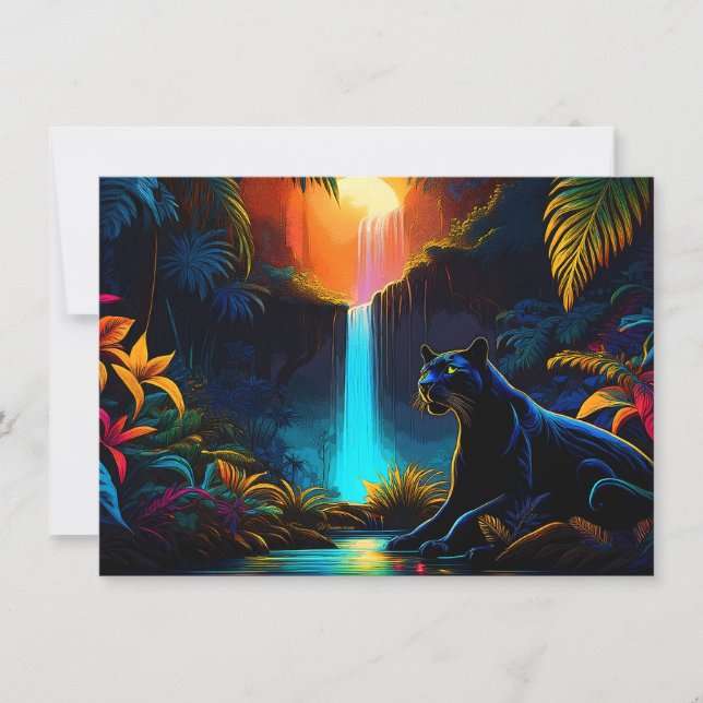 Panther an einem Wasserfall Einladung (Vorderseite)