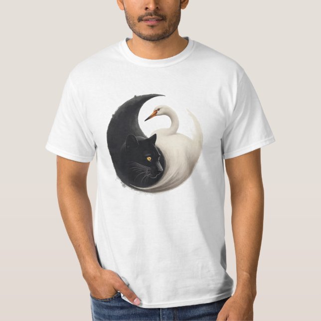 Panther and Crane Yin Yang Ink Art T-Shirt (Vorderseite)