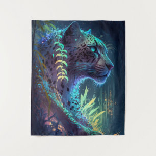 Panther Animal Portrait Painting Wildlife Wandteppich