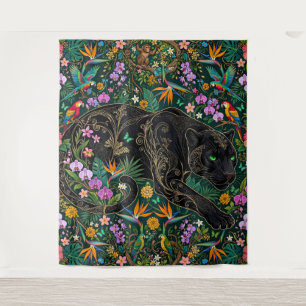 Panther auf Beutefang Surrealer Dschungel Wandteppich