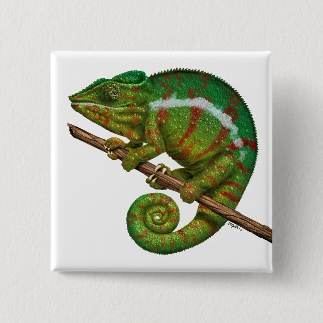 Panther Chameleon Digitales Gemälde Button (Vorderseite)