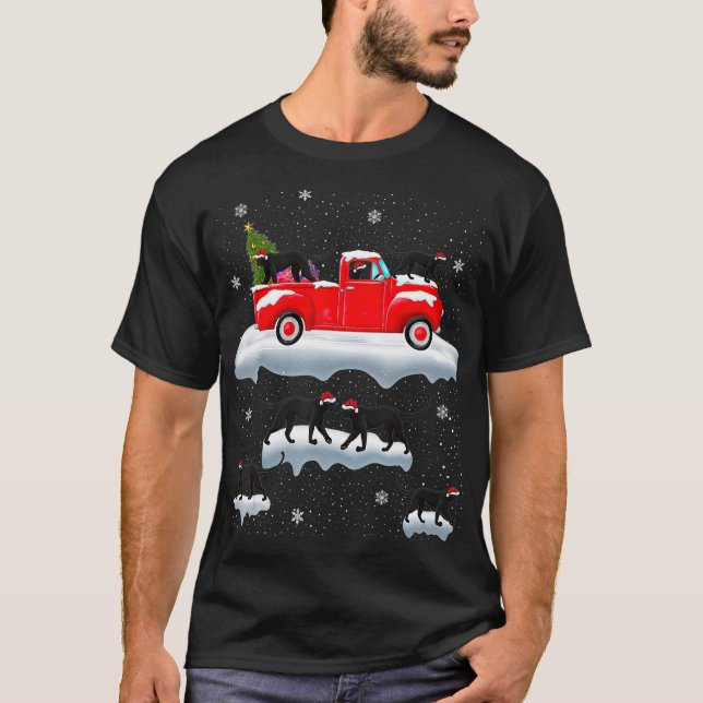 Panther Driving Christmas Tree Red Truck Panther C T-Shirt (Vorderseite)