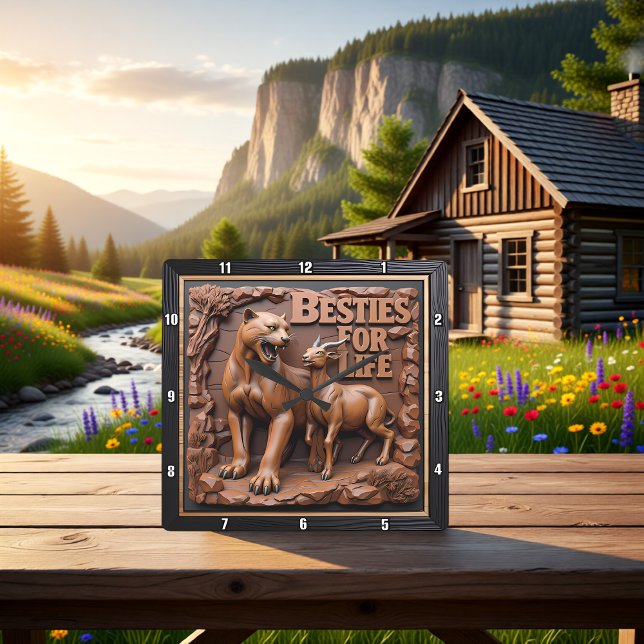 Panther Goat Dark Habitat Quadratische Wanduhr (Von Creator hochgeladen)