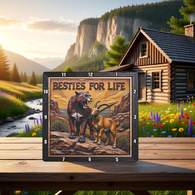 Panther Goat Pair Mountain Quadratische Wanduhr (Von Creator hochgeladen)