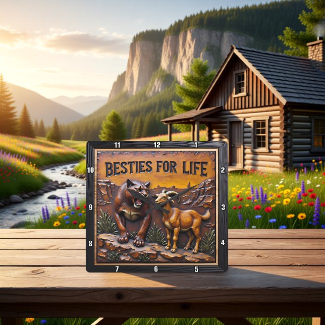 Panther Goat Unlikely Forest Quadratische Wanduhr (Von Creator hochgeladen)