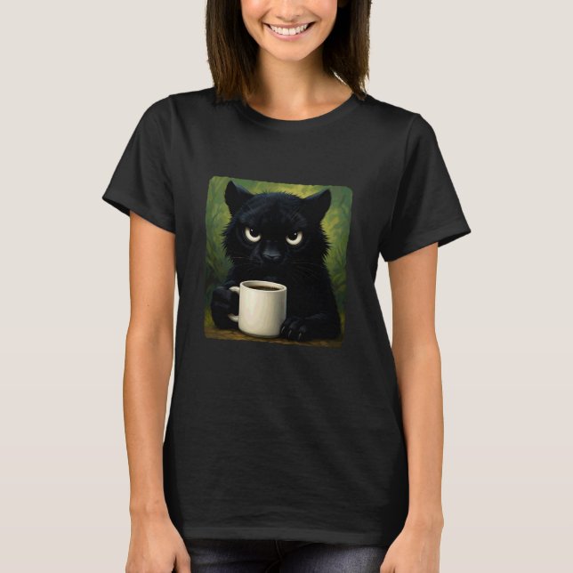 Panther Grumpy Coffee Morning Humor Wildlife Tired T-Shirt (Vorderseite)