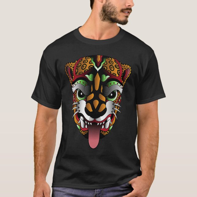 Panther Huichol Sugar Skull Mexican Aztec Ocelot A T-Shirt (Vorderseite)